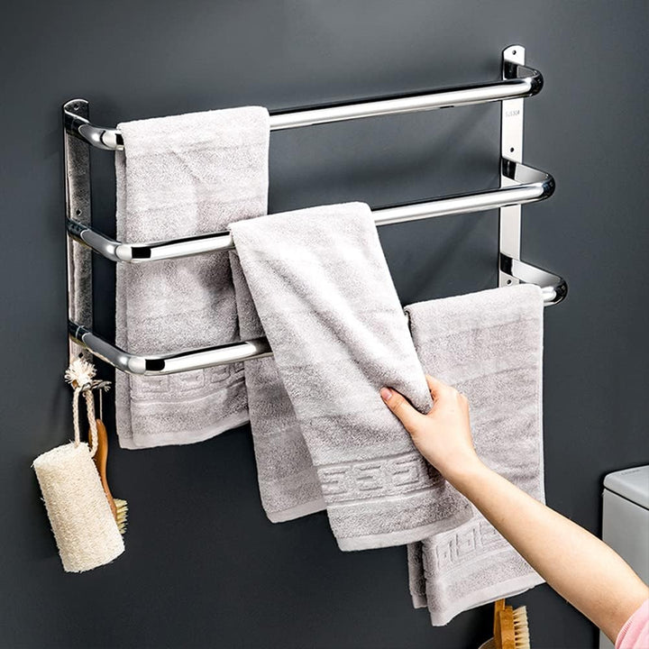 Yeegout No Drill 3-Tiers Handtuchhalter Edelstahl-Handtuchhalter für Bad Küche und Toilette (Silber)