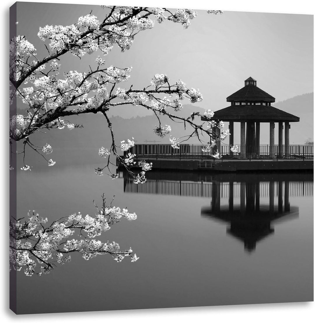 Pixxprint Kirschbaum an See als Leinwandbild/Grösse: 70x70 cm/Wandbild/Kunstdruck/fertig bespannt, 7