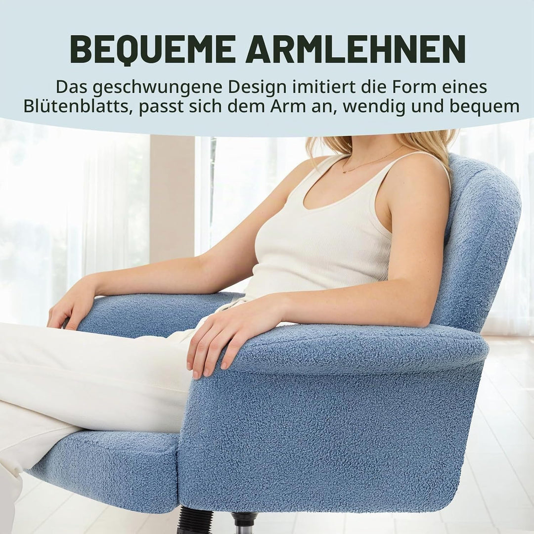 IWMH Schreibtischstuhl, Teddyfell Drehstuhl mit Rollen und Armlehnen, Moderner Höhenverstellbar Home