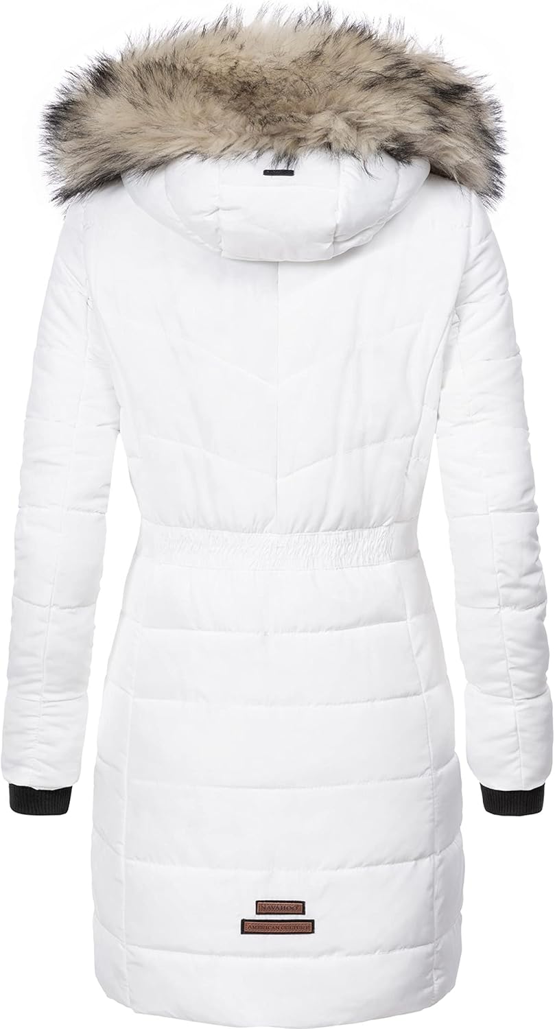 Navahoo Damen Wintermantel warmer Steppmantel lang mit abnehmbarer Kunstfell-Kapuze Paula XS-5XL XXL