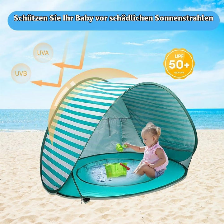Strandmuschel Pop Up, Baby Strand Zelt mit Trennbarer Pool, UV-Schutz 50+, Strandmuschel Baby, Stran