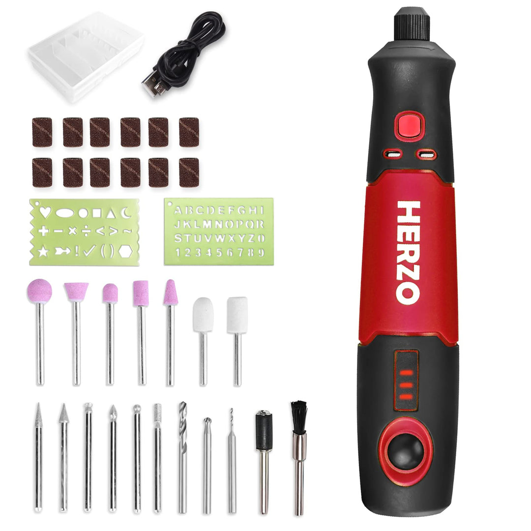 HERZO Mini Multifunktionswerkzeug, 3.7V Li-Ion Akku Mehrzweckschleifmaschine, mit 3 variabler Drehza