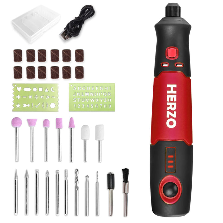 HERZO Mini Multifunktionswerkzeug, 3.7V Li-Ion Akku Mehrzweckschleifmaschine, mit 3 variabler Drehza