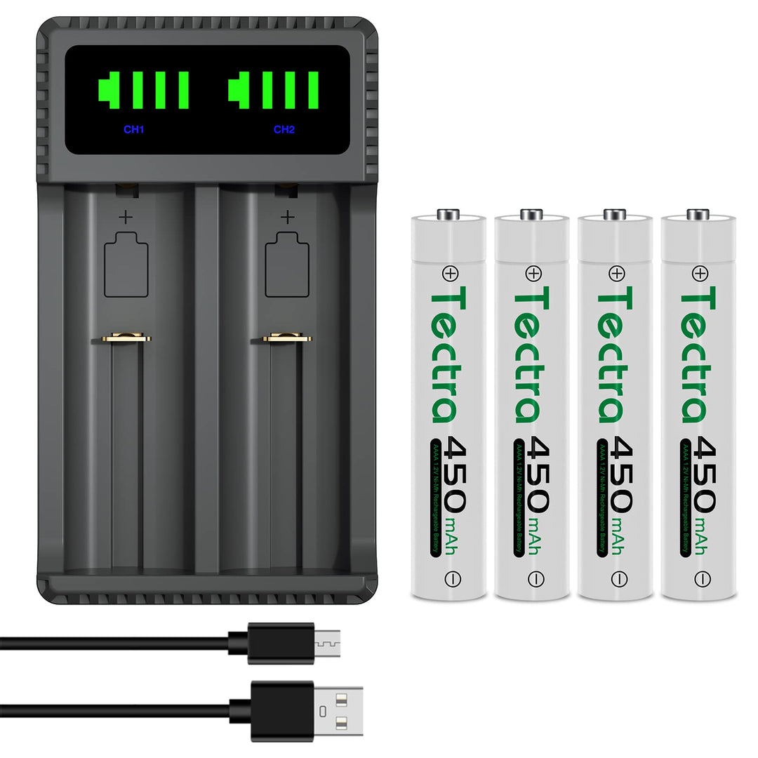 DuraPro 4X Akku AAAA Batteries + LED USB Ladegerät für Stylus Pens, Stirnlampen, Quadruple A,Quad A,