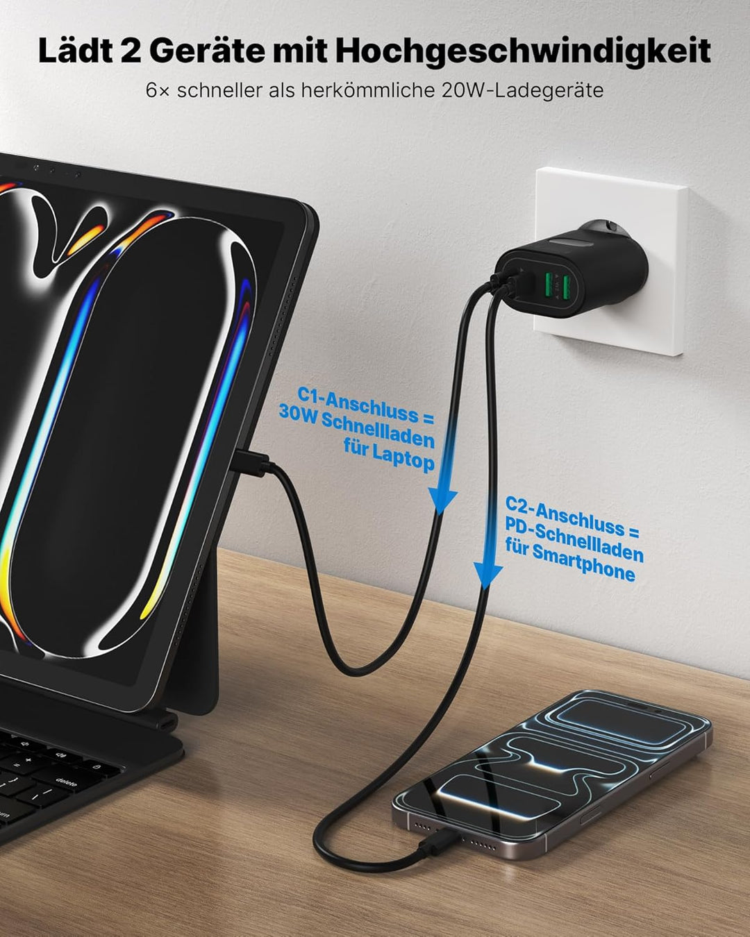 2-Pack USB C Stecker, 4-Ports USB Ladegerät Mehrfach Netzteil Mehrfachstecker 60W Power Adapter PD 3