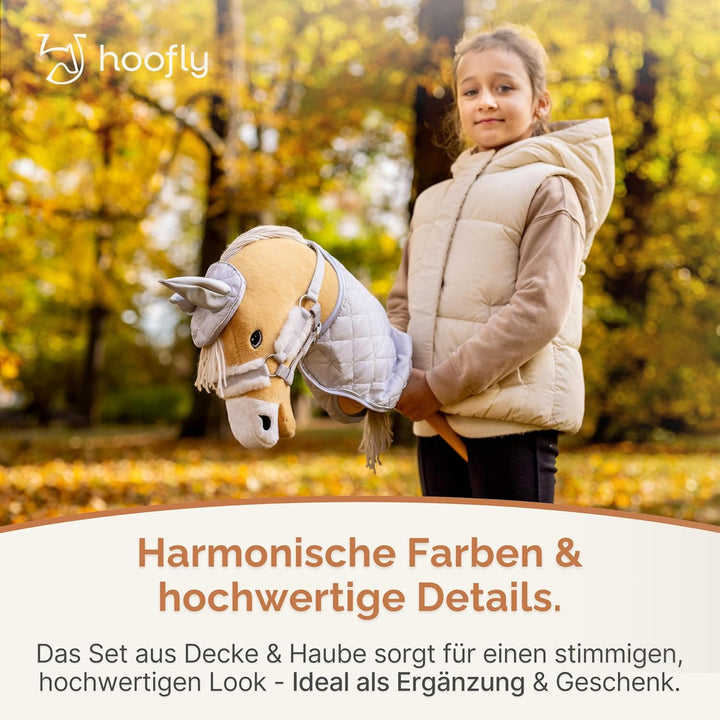 Hobby Horse Zubehör Set – Decke &amp; Fliegenhaube in Grau für Hobby Horses [TÜV geprüft] – Hochwertige