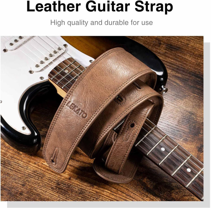 LEKATO Gitarrengurt aus Leder mit dicker Schaumstoffpolsterung, breiter Bassgitarrengurt für Bass, E