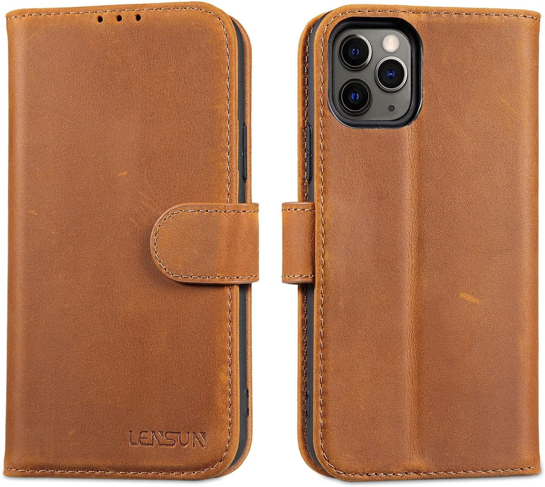 LENSUN Echtleder Hülle für iPhone 11 Pro, Handyhülle [Echtes Leder][Magnetverschluss][RFID Schutz] H
