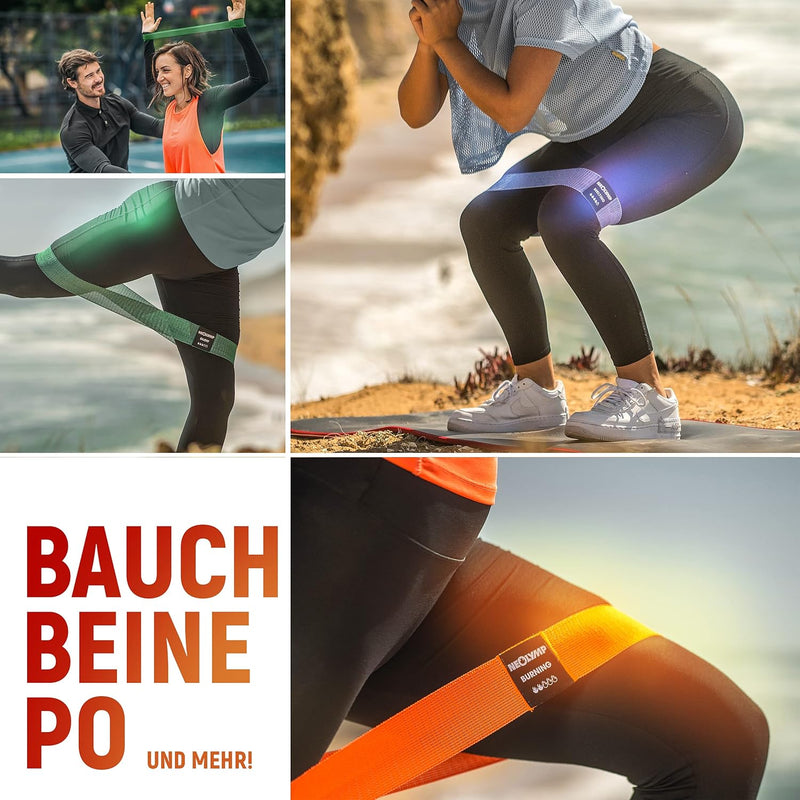 NEOLYMP Miniband Fitness aus Stoff + E-Book mit über 100 Übungen – Minibands Trainingsband Beine Boo