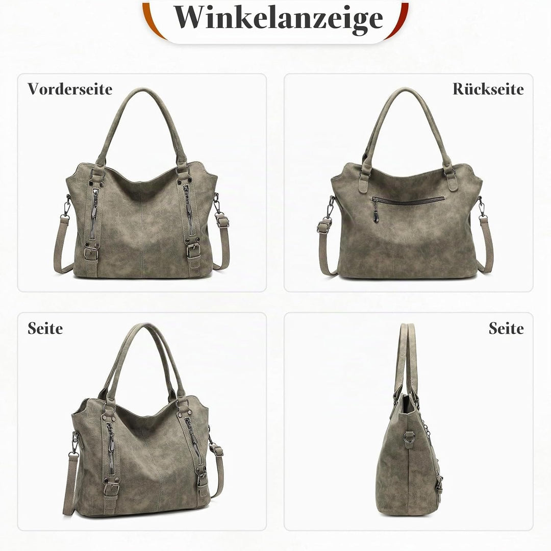 VINBAGGE Damen Handtasche PU Leder Henkeltasche Shopper Tasche Vintage Weiches Umhängetasche Schulte