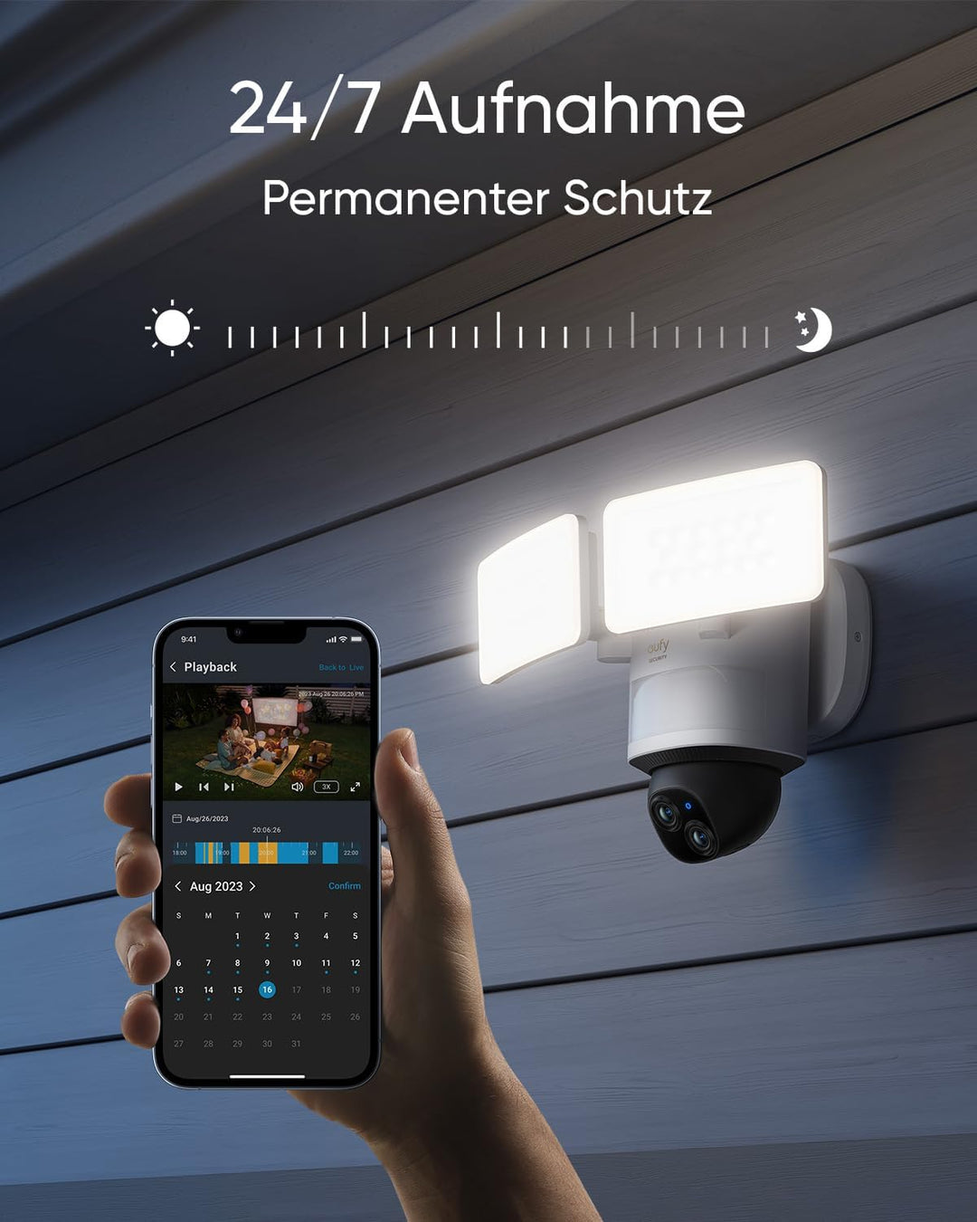 eufy Security Floodlight Camera E340, 360° Schwenk- & Neigefunkt., 24/7 Aufnahme, Dual-Band Wi-Fi, 2