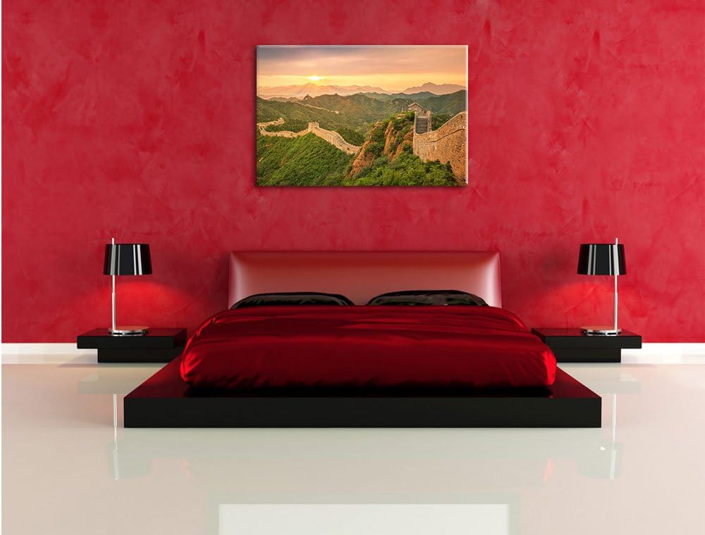 Chinesische Mauer, Format: 100x70 auf Leinwand, XXL riesige Bilder fertig gerahmt mit Keilrahmen, Ku