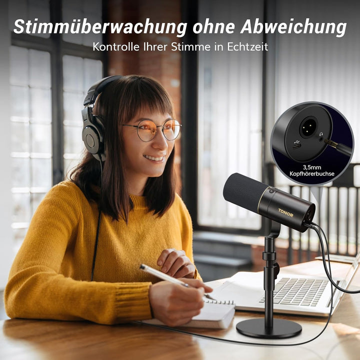 TONOR Dynamisches Microphone mit XLR/USB Kabel, Mikro PC, Vocal Mic Gesangsmikrofon für Podcast, Str