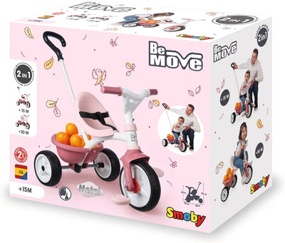 Smoby - Be Move rosa - Kinderdreirad mit Schubstange, Sitz mit Sicherheitsgurt, Metallrahmen, Pedal-