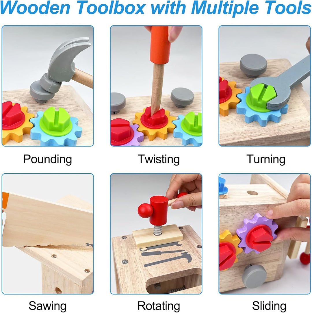 Newpop Werkzeugkoffer Kinder, Kinderwerkzeug, Holzspielzeug Lernspiele, Werkzeugkasten Kinder, Werkz