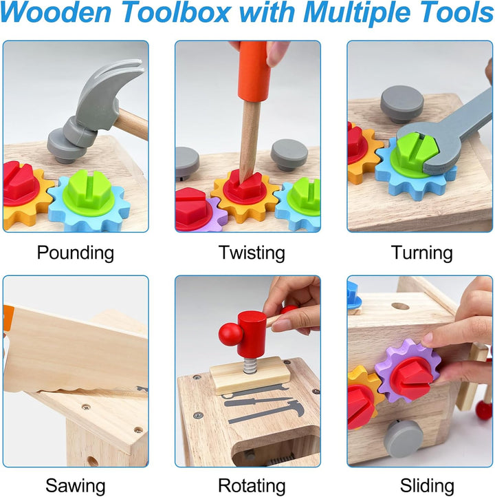 Newpop Werkzeugkoffer Kinder, Kinderwerkzeug, Holzspielzeug Lernspiele, Werkzeugkasten Kinder, Werkz
