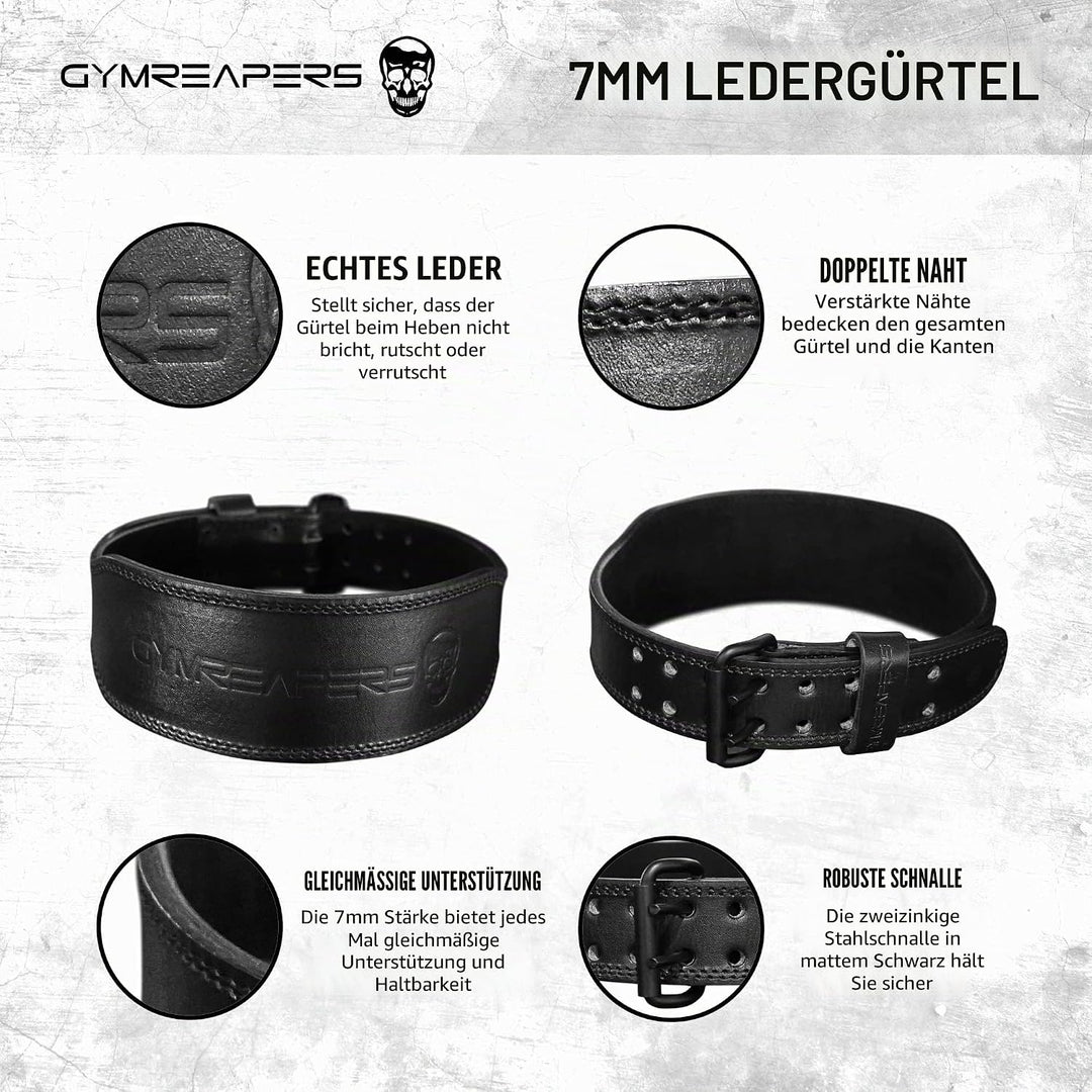 Gymreapers Gewichthebergürtel – 7 mm strapazierfähiger Profi-Ledergürtel mit Verstellbarer Schnalle