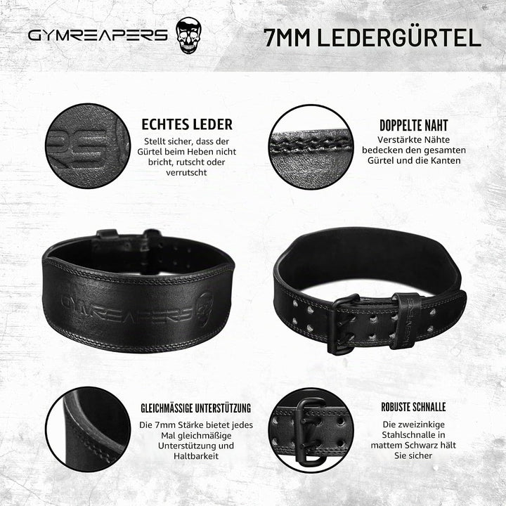 Gymreapers Gewichthebergürtel – 7 mm strapazierfähiger Profi-Ledergürtel mit Verstellbarer Schnalle