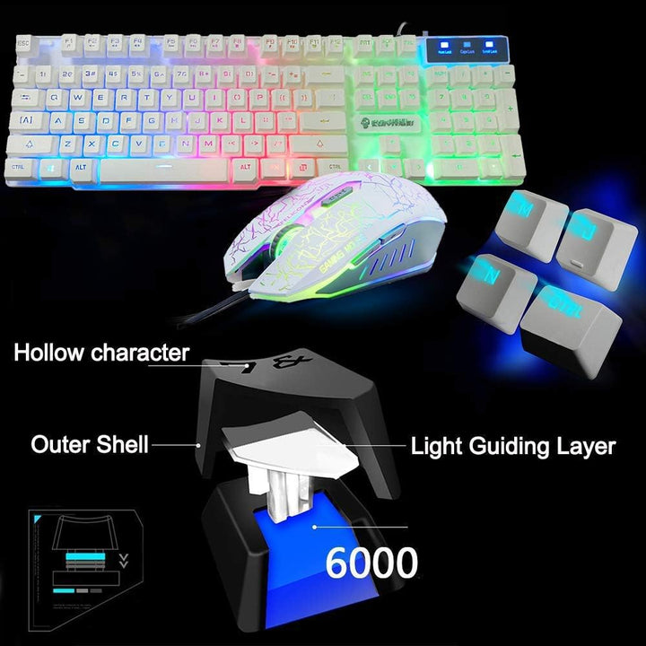 UrChoiceLtd Meyying T6 Regenbogen Hinterleuchtet Multimedia USB Spiel Tastatur + 2400DPI 6 Tasten Op