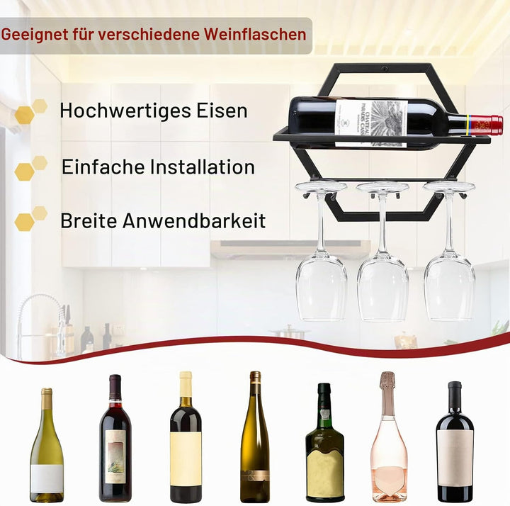 Giyiprpi Metall Wandmontierter Weinhalter Stemware Glass Rack, 2Pcs Hängendes Glas Weinregal Wandbeh