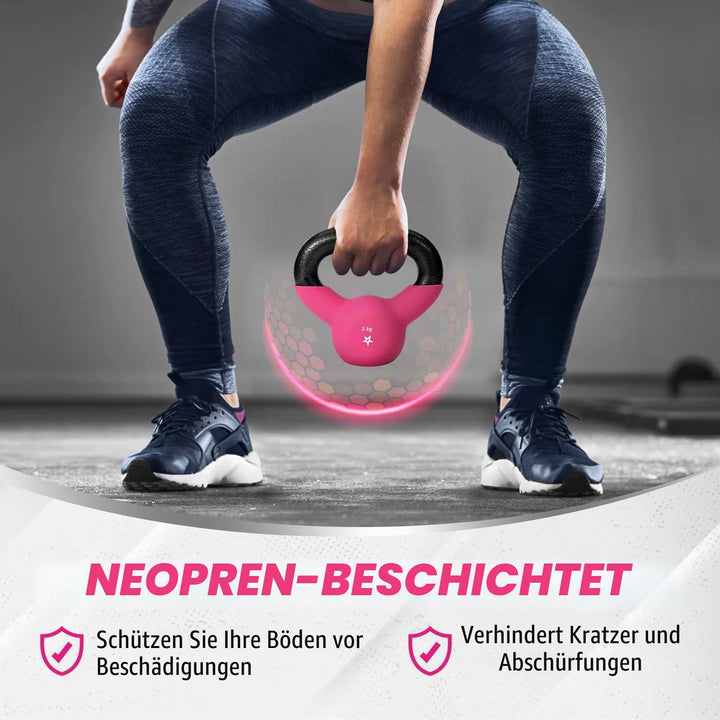 Yes4All 2-20kg Kettlebell aus Gusseisen mit Neopren Beschichtung, Mehrfarbige Kettlebells, Schwungha