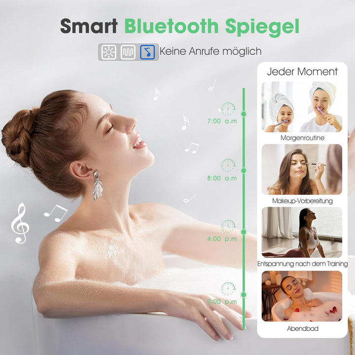 S'bagno Badspiegel-mit-Beleuchtung 120x70cm, Led-Badezimmerspiegel-mit-Bluetooth, Entfoggen, 3 Farbe
