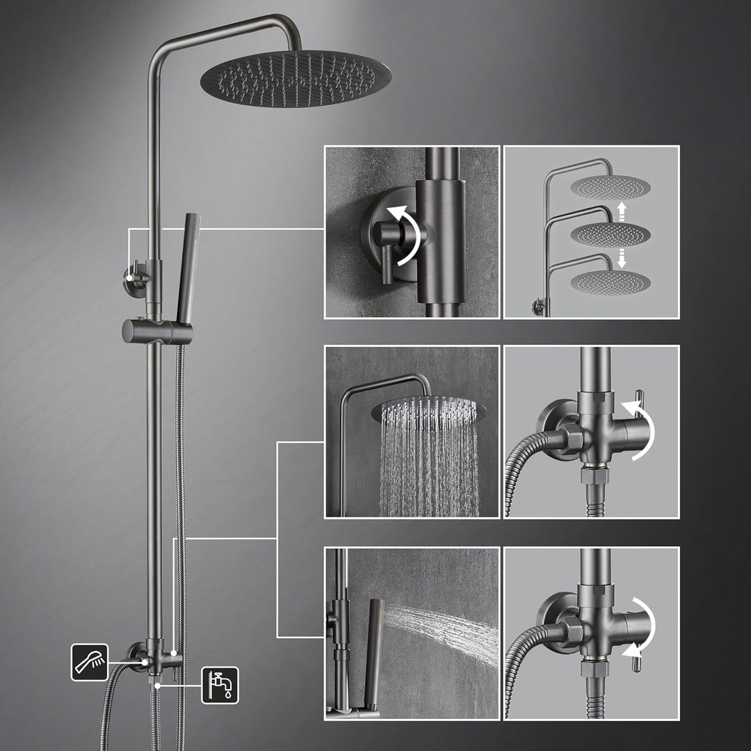 Görbach Edelstahl Duschset ohne Armatur, Regendusche Duschsystem mit Duschkopf, Duschstange, Duschsc