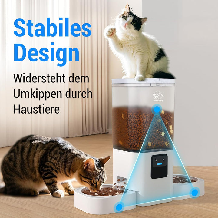 Frienhund 7L Futterautomat Katze für 2 Näpfe mit APP mit 5G-WLAN Weiss, Weiss