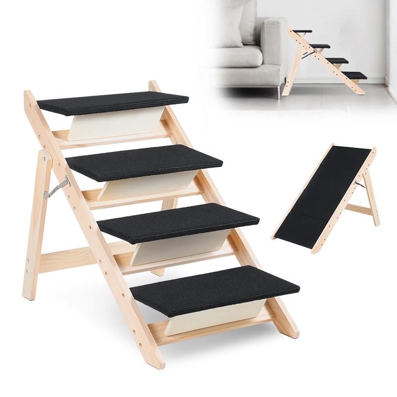 Hundetreppe Klappbare Haustiertreppe 65,5cm Hoch, 4-Stufig Faltbare Katzentreppe, Hunderampe, Maxima