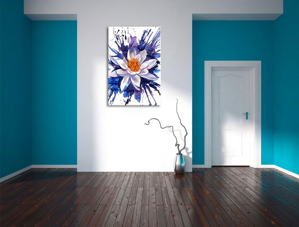 schönes Gemälde einer Seerose Kunst Format: 100x70 auf Leinwand, XXL riesige Bilder fertig gerahmt m