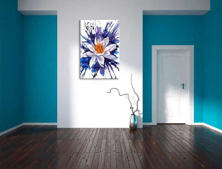 schönes Gemälde einer Seerose Kunst Format: 100x70 auf Leinwand, XXL riesige Bilder fertig gerahmt m