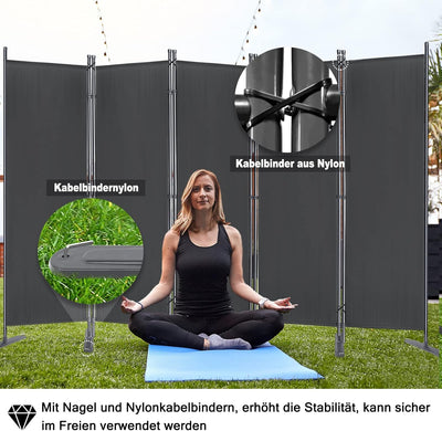JOIEYOU Paravent Outdoor Sichtschutz Trennwand 3 Teilig 275x180cm Raumtrenner mit Flache Füsse,Anti-