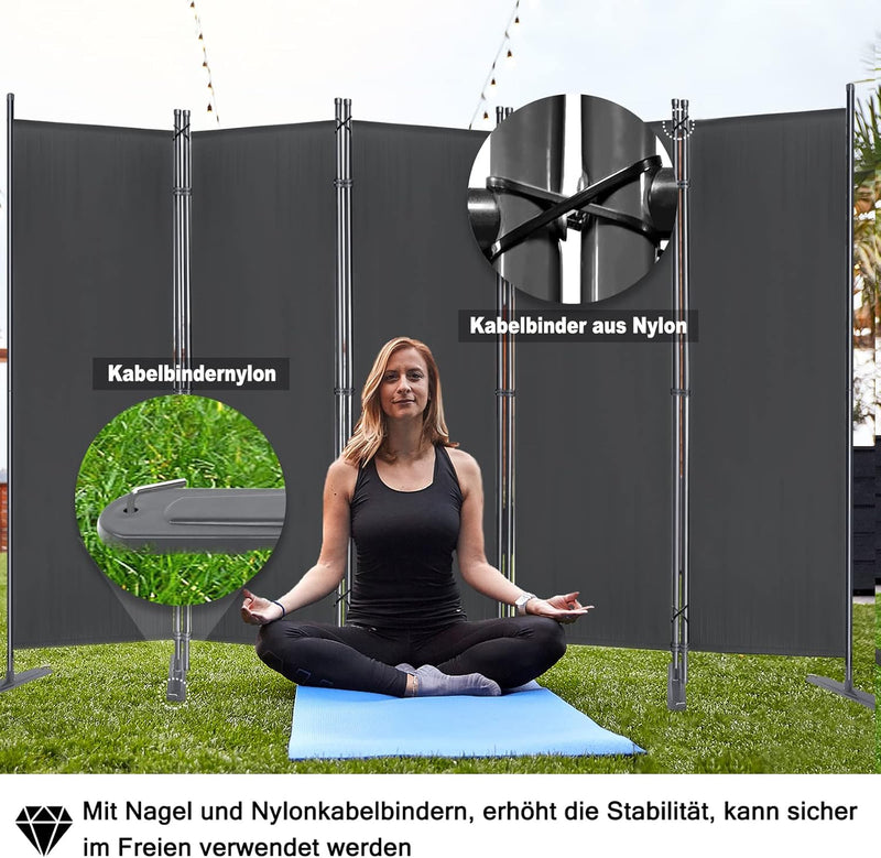 JOIEYOU Paravent Outdoor Sichtschutz Trennwand 3 Teilig 275x180cm Raumtrenner mit Flache Füsse,Anti-