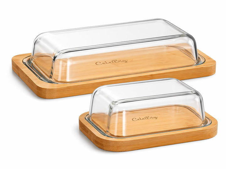 CeleBig® Butterdose-Set | Umweltfreundlicher und nachhaltiger Bambus | Hochwertiger Glasdeckel | Hoc