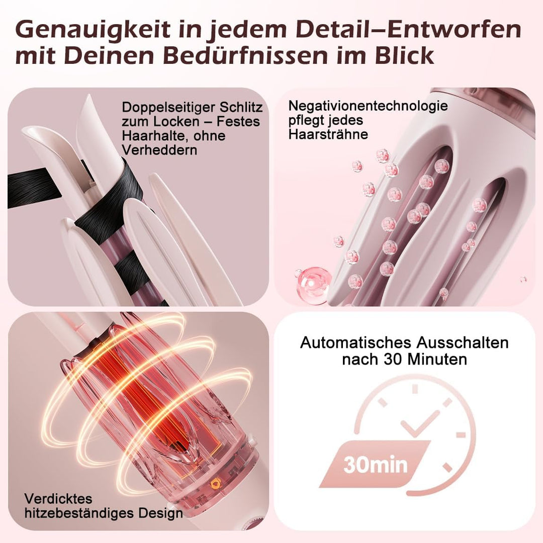 3-in-1 Automatischer Lockenstab (28/32mm Lockenwickler&Glättbürste)–2-Wege-Rotation/Schlitz (Anti-Ve