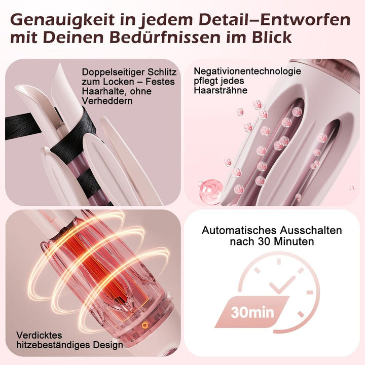 3-in-1 Automatischer Lockenstab (28/32mm Lockenwickler&Glättbürste)–2-Wege-Rotation/Schlitz (Anti-Ve