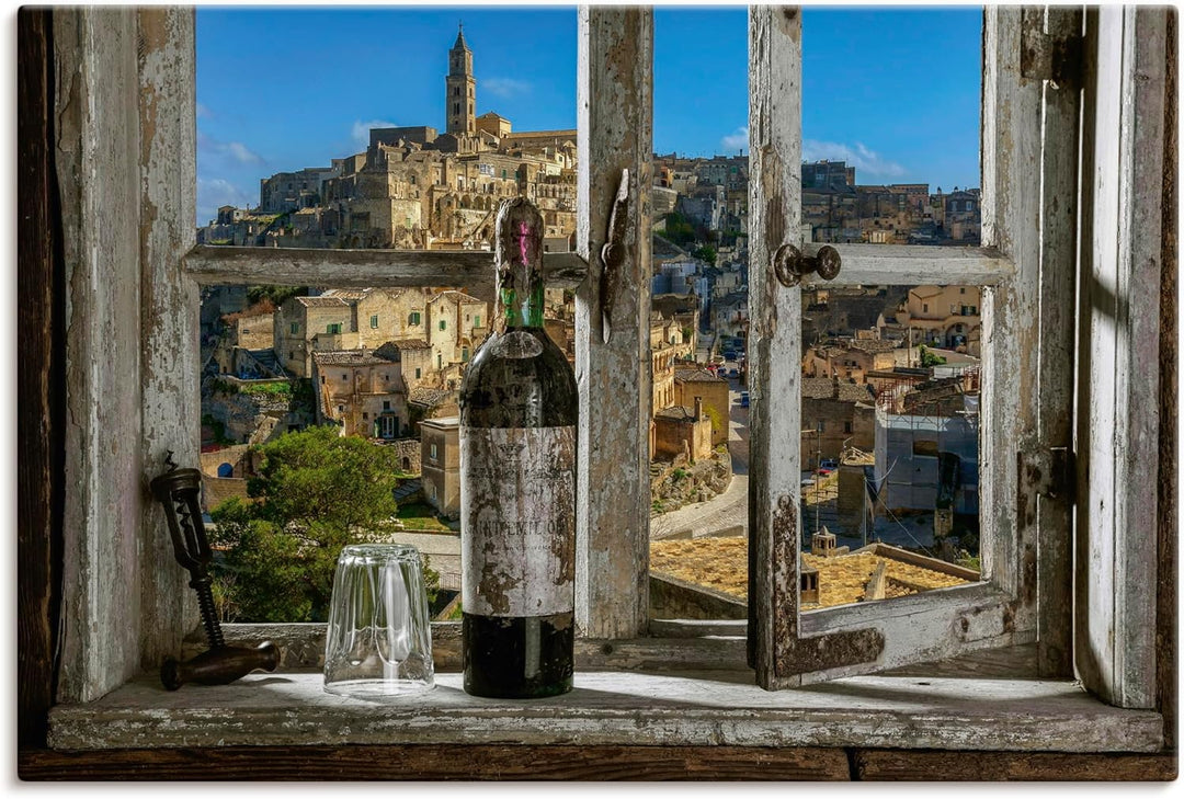ARTland Leinwandbilder Wandbild Bild auf Leinwand 60x40 cm Fensterblick Stadt Italien Wein Fenster A