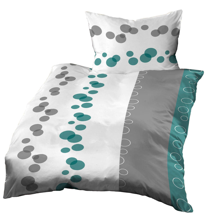 Gerald Wittmann Bettwäsche 135x200 cm + 80x80 cm, Baumwolle Mako Satin, Kreisen Aqua-Türkis Grau Wei