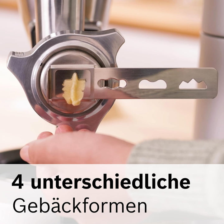 Bosch Spritzgebäckvorsatz MUZ9SV1, für feines Spritzgebäck, 4 Formen, Edelstahl, für Fleischwolf zu