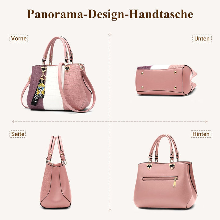 DIRRONA Elegant Damen Handtasche Farbblock Design Schultertasche Gross Kapazität Umhängetasche Beilä