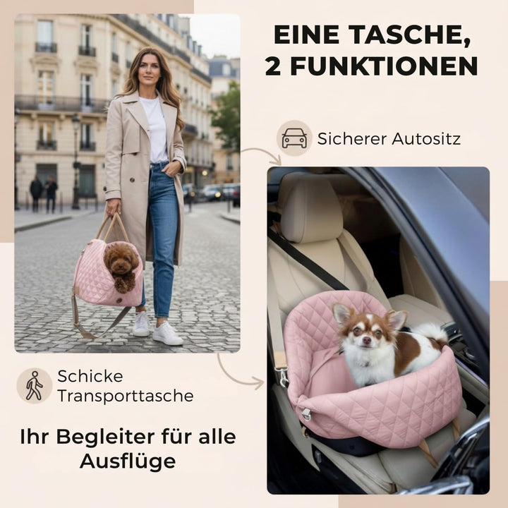 Hundetransporttasche fürs Auto, Auto-Hundesitz, Katzentransporttasche mit Schultergurt und Sicherhei