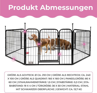 MaxxPet Laufgehege für Hunde – Welpengehege aus Metall – Kaninchengehege – faltbar mit 8 Paneelen –