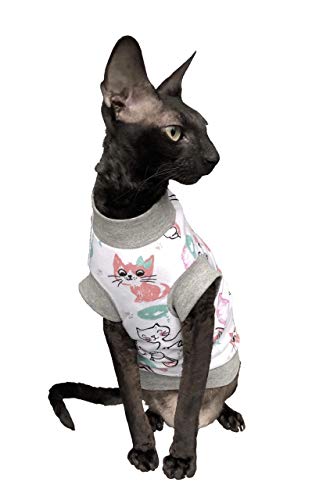 Kotomoda Sphynx Katzen Kleidung CAT WEAR Baumwollstretch-T-Shirt Morgen Katzen. (XL)