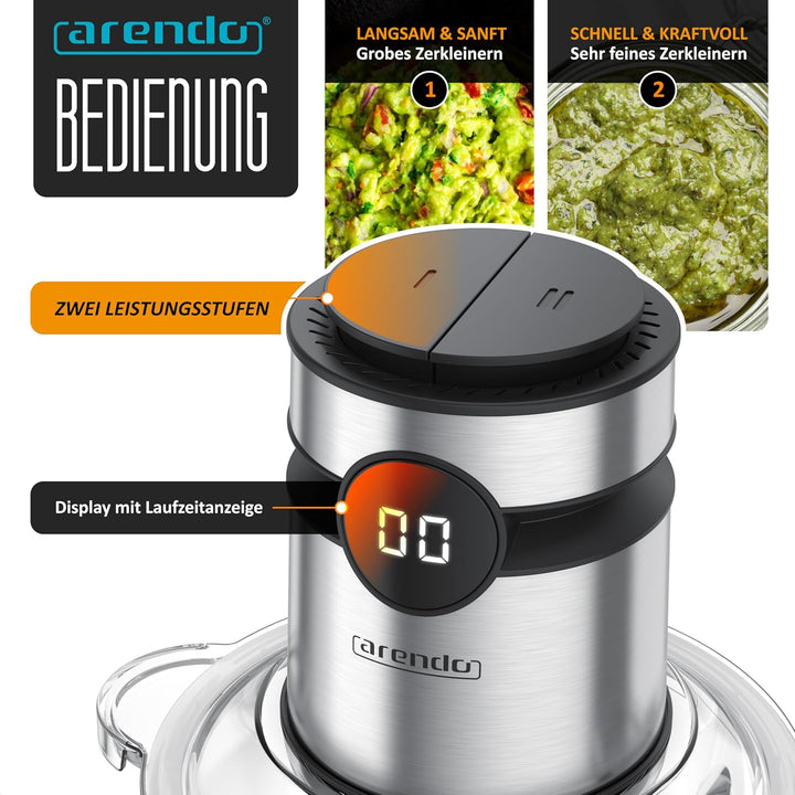 Arendo - Multi Zerkleinerer Küche elektrisch Edelstahl – extra starker 500 W Motor – 2 L Fassungsver