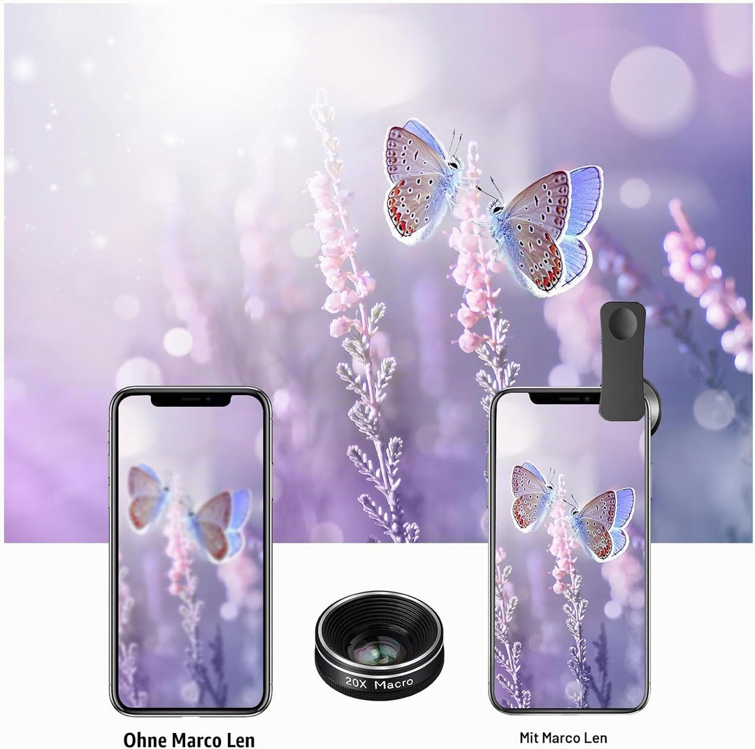 Godefa 3-in-1 Handy-Objektiv-Set, 205° Fischaugen-Objektiv + Makro-Objektiv + 120° Weitwinkelobjekti
