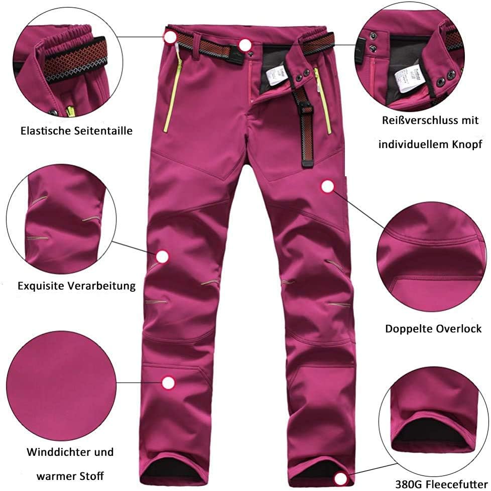 FLYGAGA Damen Outdoorhose Softshellhose Wanderhose Gefüttert Fleece Warm Wasserdicht Winddicht Softs