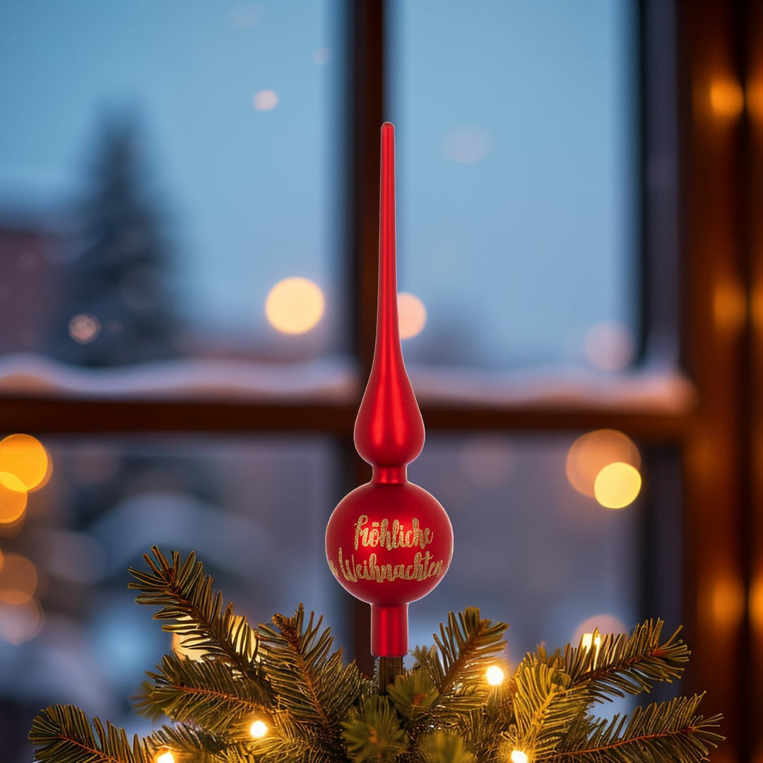 com-four® Weihnachtsbaumspitze mit Schriftzug - Christbaumspitze aus echtem Glas für Weihnachten - T
