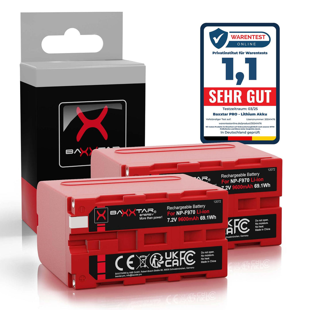 BAXXTAR PRO Akku NP-F970 echte 7800mAh (2X) - LG Cells Inside - kompatibel mit Sony NP-F980 / F970 /