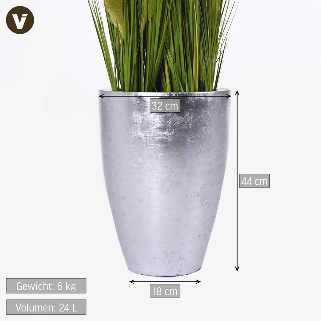 VIVANNO Pflanzkübel Pflanzgefäss Blumenkübel exklusiv Fiberglas Silber Opala - 55 x 40 cm Silber Hoc