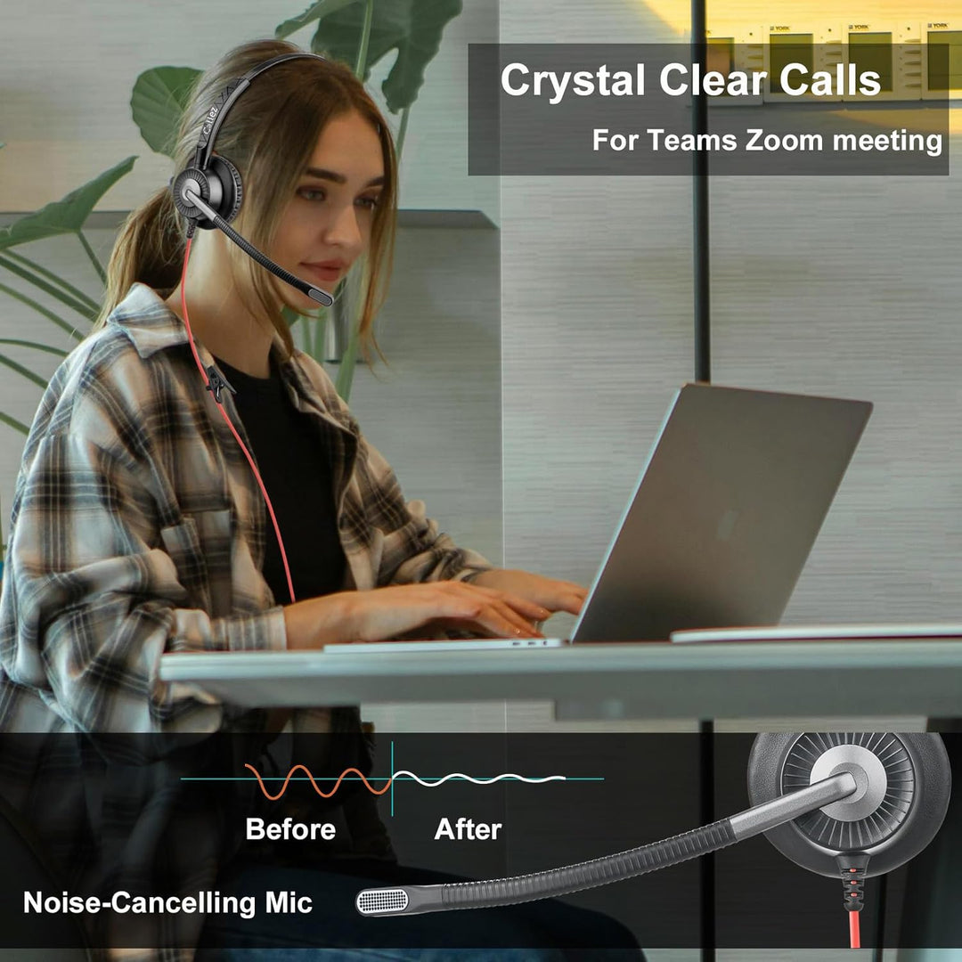 Callez G700TA USB Headset mit Mikrofon Noise Cancelling Business Kopfhörer mit Kabel für PC Laptop (